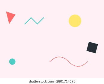 Retro geometric memphis pattern vector illustration with colorful zig zag lines and confetti circles for trendy fashion backdrop