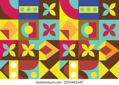 Retro Geometric Mosaic Pattern – Colorful Abstract Tile Design