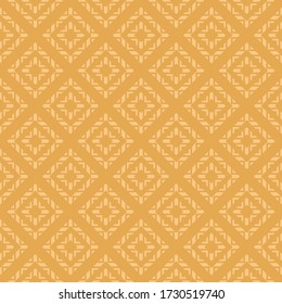Retro geometric ornamental seamless pattern. Vector abstract texture with rhombuses, squares, triangles, diamonds, grid. Tribal ethnic motif. Folk style ornament. Yellow color. Vintage background