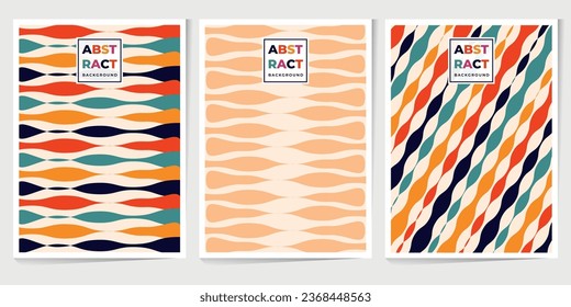 Retro geometric pattern background, vector abstract circle, triangle and square lines art. Trendy bauhaus pattern backgrounds set. Applicable for brochures, posters, covers and banners.