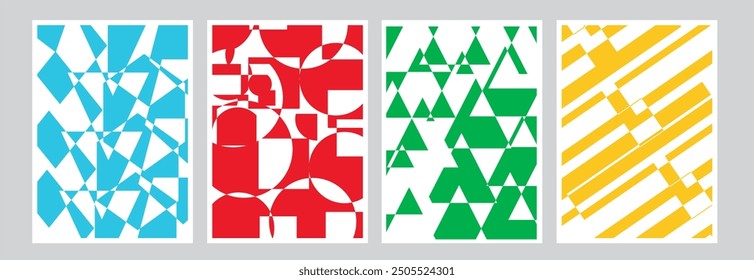 Retro geometric pattern background, vector abstract circle, triangle and square lines art. Trendy bauhaus pattern backgrounds op-art set