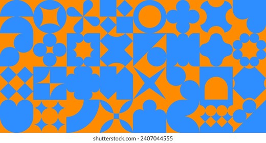Retro geometric pattern. Chinese new year color abstract background. Bauhaus shapes, geometric collage. Vector illustration
