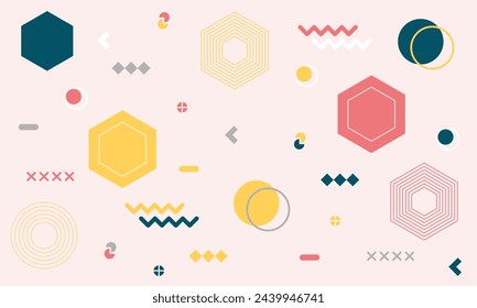 Patrón geométrico retro. Patrón colorido de formas geométricas en estilo Memphis 80s-90s. Diseño abstracto. Para su uso en diseño web, invitación, póster, impresión. Ilustración vectorial.