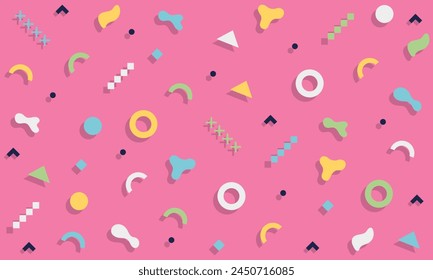 Retro geometric pattern. Colorful pattern from geometric shapes with shadows in Memphis 80s-90s style. For use in web design, invitation, poster, print. Vector illustration EPS 10.