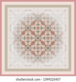 Retro geometric pattern for decoration.  Bandana print, neck scarf or kerchief square pattern design.