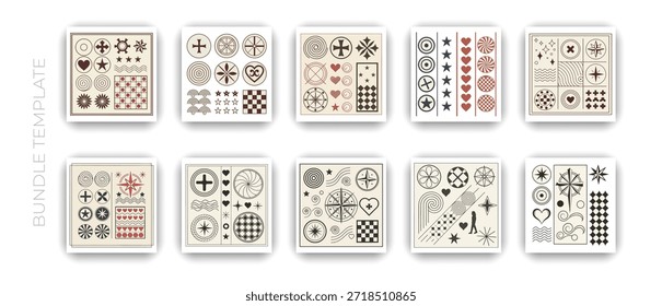 Retro Geometric Pattern and Decorative Shape Icon Set Vector Illustration