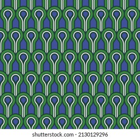 Retro geometric Pattern Design With Emerald Green And Periwinkle Blue. Mid Century Modern Geometric Seamless Repeat Pattern.