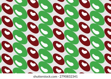 Retro geometric pattern with green and maroon circles, abstract seamless vector background, vintage pop art style textile design