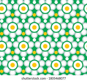 Patrón geométrico retro sin fisuras. Flores de camomila blanca sobre fondo verde.