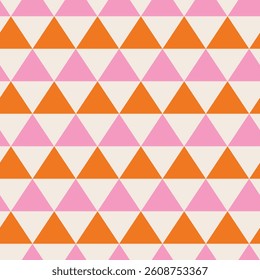 Retro geometric pink and orange triangle shapes seamless pattern. For web background, textures and home décor 