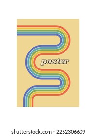 Retro geometric posters, vintage rainbow color lines print. Groovy striped design poster. Minimalistic cute retro cover. Vector illustration