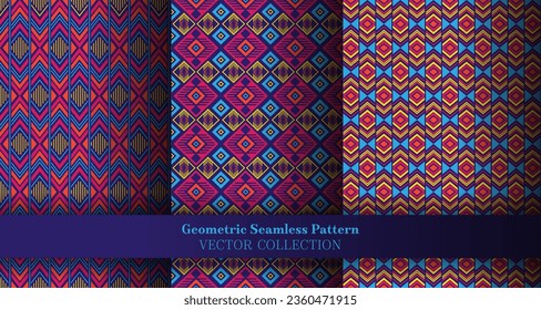 Paquete de patrón sin soldadura retro geométrico rhombus. Patrones étnicos de tracería nativos americanos. Conjunto de motivos de repetición del vector geométrico del elemento Rhombus. Cubre los swatches de fondo.