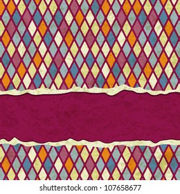 Retro Geometric Ripped Paper Card with Rhomb Pattern
