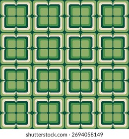 Patrón geométrico retro cuadrados redondeados sin fisuras en tonos verdes terrosos