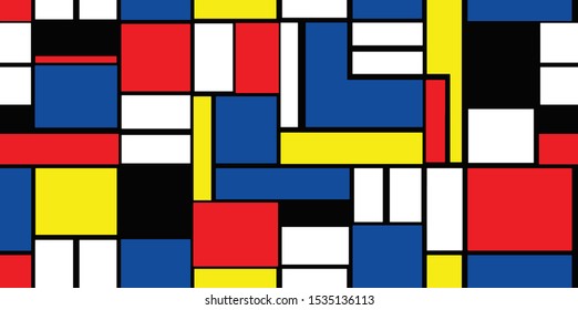 Retro geometric seamless abstract pattern. (Piet Mondrian imitation).