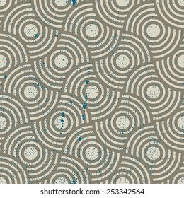 Retro geometric seamless background, vintage vector repeat pattern with aged grunge dirty texture.