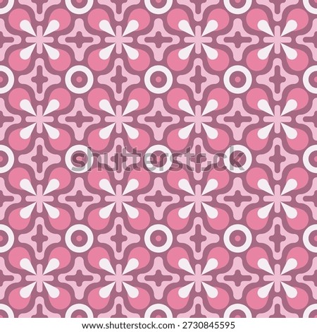 Retro Geometric Seamless Flower and Circle Repetitive Textile Pattern
