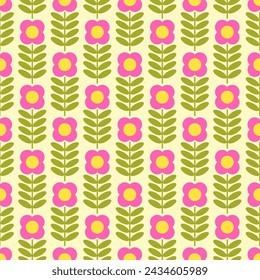 Retro geometric seamless flowers pattern