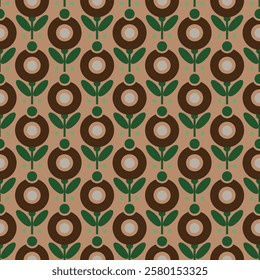 Retro geometric seamless flowers pattern