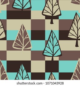 retro geometric seamless pattern with abstract stylized trees. The idea for printing, tissue, packaging, scrapbooking Vector illustration.