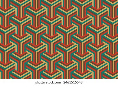 Retro geometric seamless pattern, Abstract geometric pattern background in vintage colors, with hexagon style.