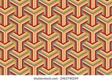 Retro-geometrisches nahtloses Muster, Abstrakter geometrischer Musterhintergrund in Vintage-Farben, mit Sechseck-Stil.