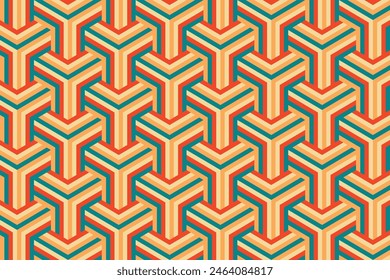 Retro geometric seamless pattern, Abstract geometric pattern background in vintage colors, with hexagon style.