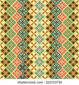 retro geometric seamless pattern in blue, and yellow. seamless pattern of squares in vintage style