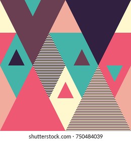 Retro geometric seamless pattern with large triangles and rhombuses.