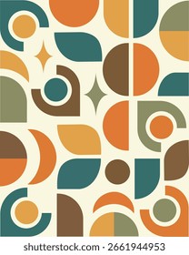 Retro geometric seamless pattern – mid-century modern background,Seamless retro geometric pattern with bold abstract shapes in earthy tones. Mid-century modern design for fabric, wallpaper, branding