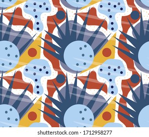 Retro geometric seamless pattern. Trendy palm leaf endless background, repeating texture. Vector illustration.