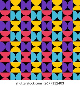 Retro geometric seamless patterns. Multicolor abstract retro blocks pattern. Bright colorful abstract backgrounds. Vector Illustrations. Black Background
