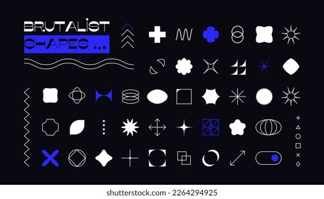 Retro geometric shapes. Brutalist abstract contemporary bold forms, simple basic figures for poster design. Vector set