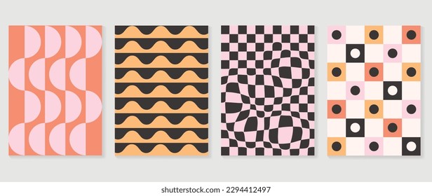 Retro geometric shapes cover background. Set of contemporary art wall decoration with circle dot pattern. Geometric posters in trendy illustrated design for cover, banner, print, interior, fabric.