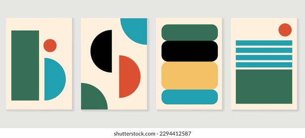 Retro geometric shapes cover background. Set of contemporary art wall decoration with circle dot pattern. Geometric posters in trendy illustrated design for cover, banner, print, interior, fabric.