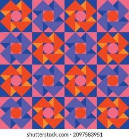 Retro geometric shapes pattern design with seamless edge, mid-century funky artwork decoration illustration with vintage color palette vector eps 10