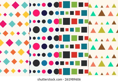 Retro Geometric Shapes Seamless Abstract Pattern Collection Set