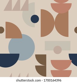 Retro Geometric Shapes Seamless Graphic Pattern In Earthy Muted Tones Background