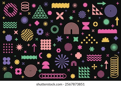 Retro geometric shapes set. Brutalist style abstract elements. Vector illustration