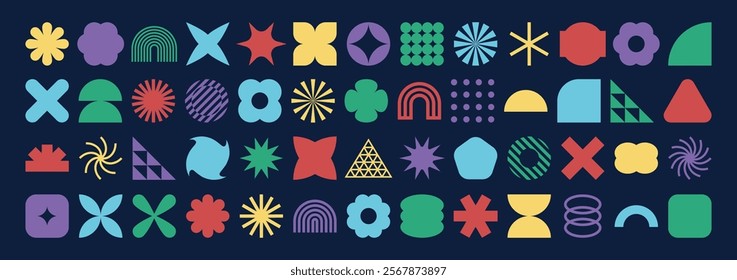 Retro geometric shapes set. Brutalist style abstract elements. Vector illustration