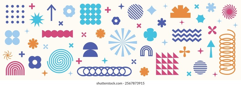 Retro geometric shapes set. Brutalist style abstract elements. Vector illustration
