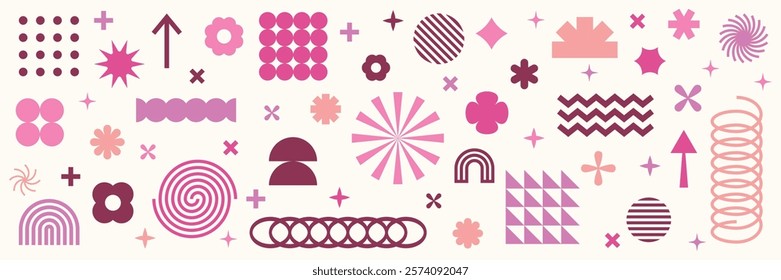 Retro geometric shapes set. Brutalist style abstract elements. Vector illustration