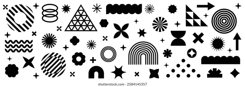 Retro geometric shapes set. Brutalist style abstract elements. Vector illustration