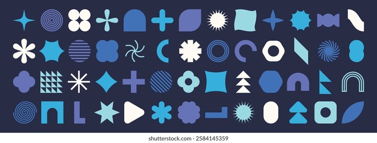 Retro geometric shapes set. Brutalist style abstract elements. Vector illustration