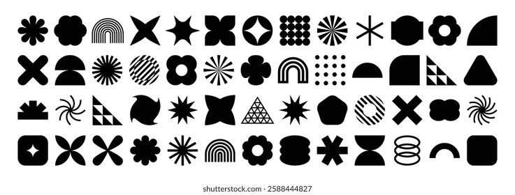 Retro geometric shapes set. Brutalist style abstract elements. Vector illustration