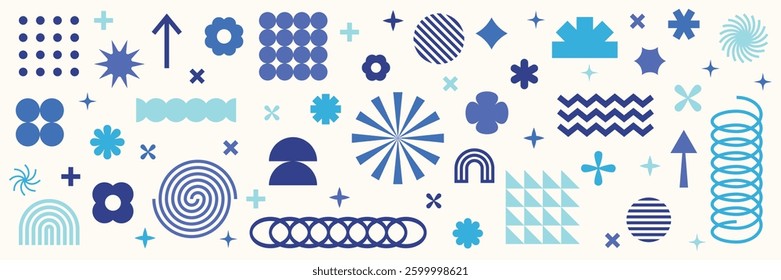 Retro geometric shapes set. Brutalist style abstract elements. Vector illustration