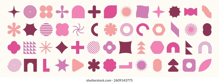 Retro geometric shapes set. Brutalist style abstract elements. Vector illustration