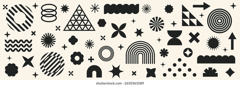 Retro geometric shapes set. Brutalist style abstract elements. Vector illustration