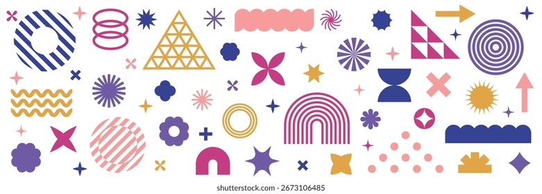 Retro geometric shapes set. Brutalist style abstract elements. Vector illustration