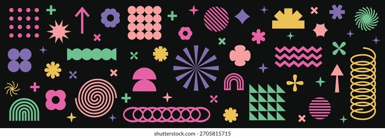 Conjunto de Formas geométricas retro. Elementos abstractos de estilo brutalista. Ilustración vectorial